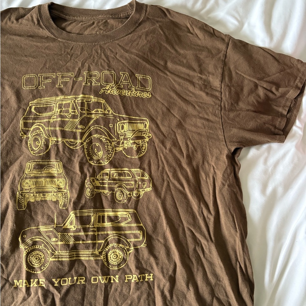 Brown Tee with Yellow Car Graphic
